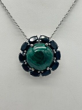 Malachite and Midnight Black Sapphire Pendant, PbD
